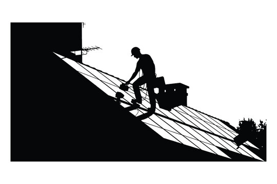 Rooftop Solar Panel Maintenance Worker Silhouette
