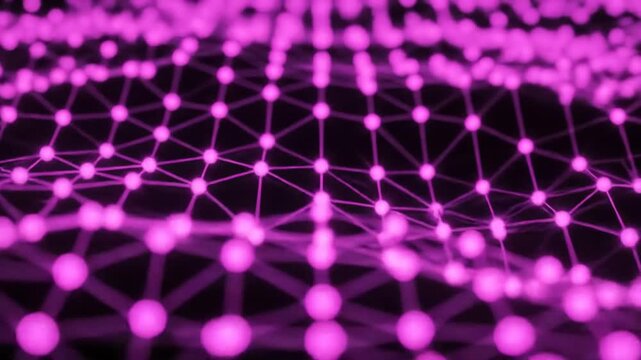 Abstract pink glowing grid of connected dots and lines.