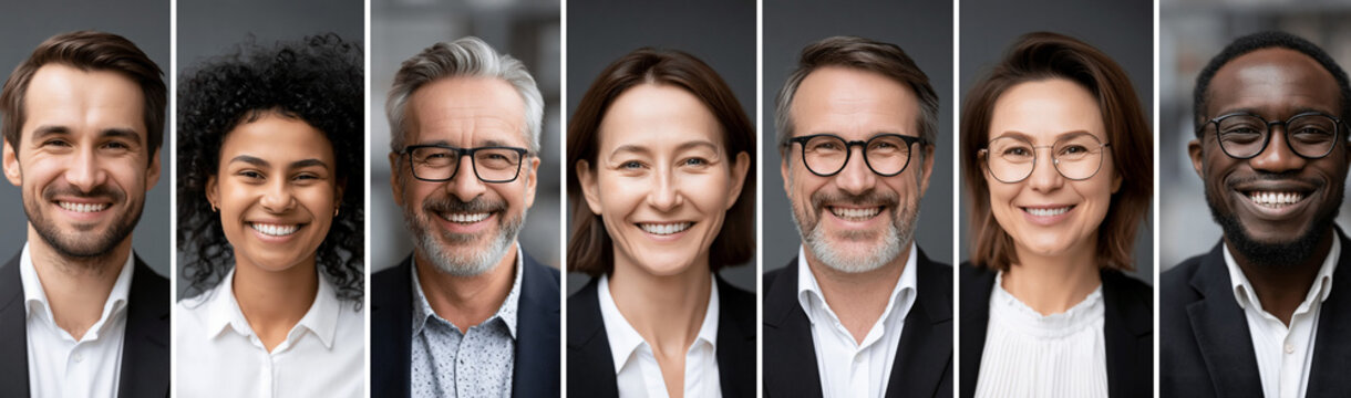 Diverse Business Professionals: A collage of headshots showcases a diverse group of smiling business professionals, representing a modern and inclusive workforce.