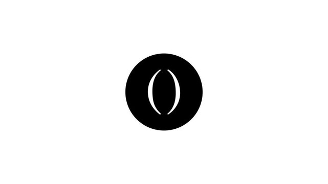 Minimalist black circle graphic with white curved lines.
