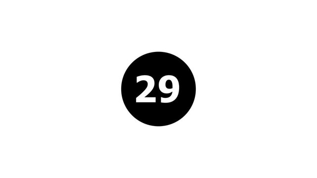 Countdown timer with number twenty nine on black background.