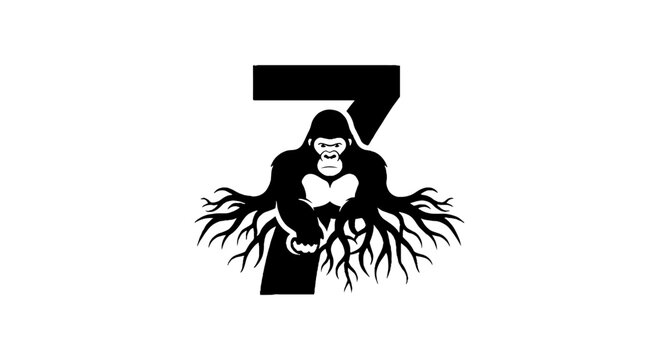 Gorilla with Roots Forming Number Seven Design.