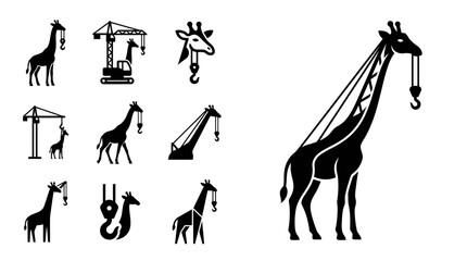 Obraz premium Giraffe Crane Hybrid Logo Icons Set - Construction, Wildlife, Silhouette
