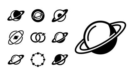 Planet Icons Set: Saturn, Orbit, Space, Galaxy, Cosmic, Astronomy, Science © khami