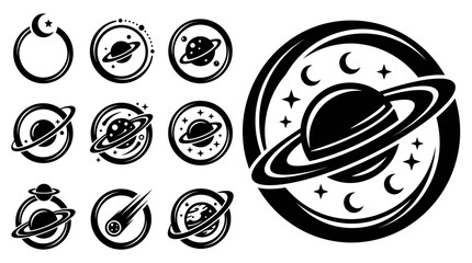 Cosmic Planet Icons Collection: Saturn, Comets, Stars & Moons © khami