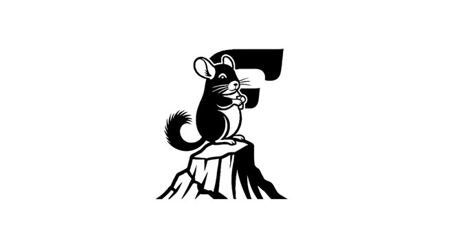 Black and white illustration of a rat on a tree stump.