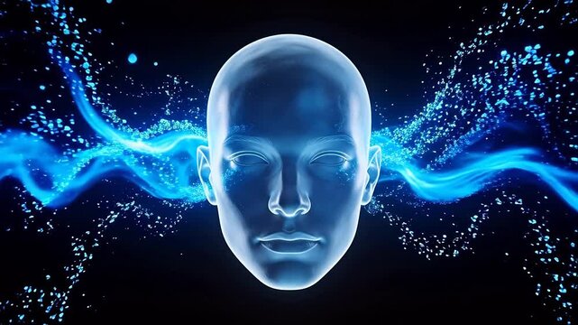 Abstract glowing human head with blue energy