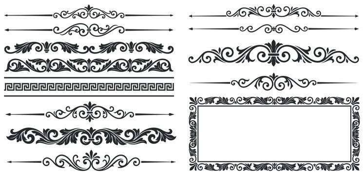 Decorative vintage borders and calligraphic dividers for elegant graphic design projects.