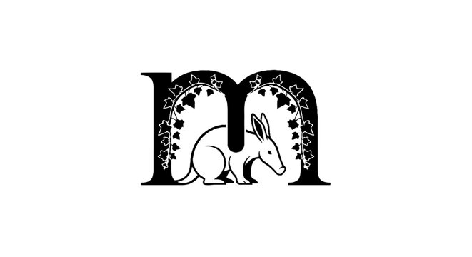 Illustrated letter m with aardvark design inside.