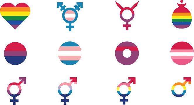 Lgbtq pride symbols, gender identity set msea set