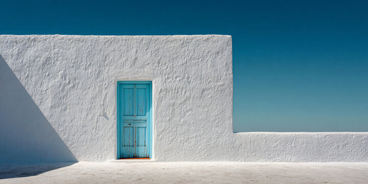 Classic Mediterranean White Building with Blue Door