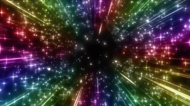 Colorful sparkling particles bursting and scattering on dark background with dynamic explosion impact effect 4k