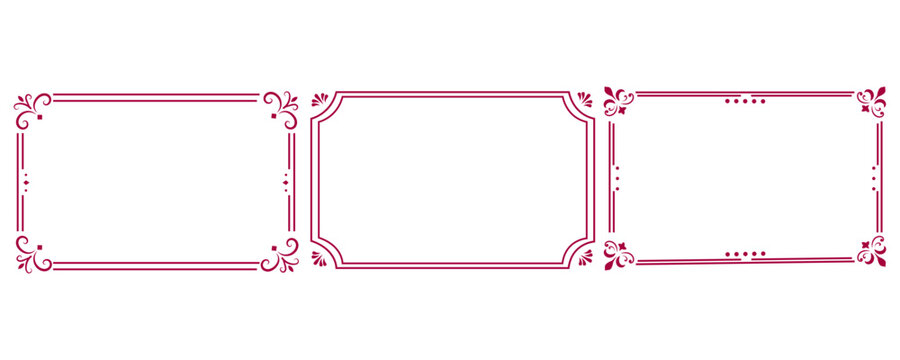 Set of three ornate dark red decorative frames