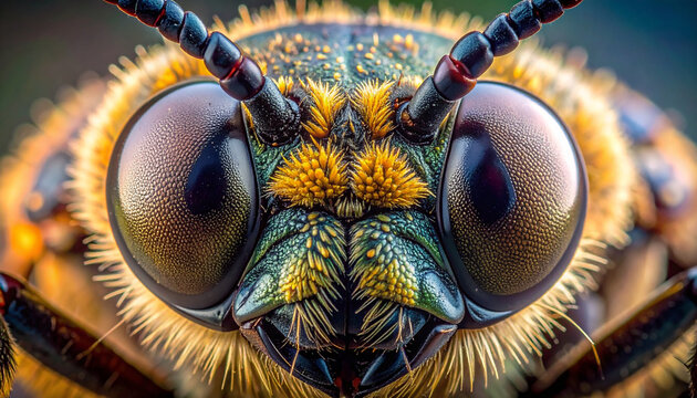 Macro insect portrait details vibrant colors insect eyes and antenna