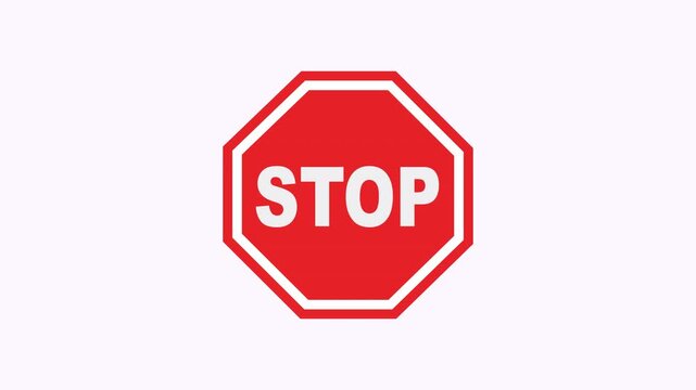 A bright red octagon with a white frame and bold text that says stop.. Suitable for presentations, signage design, conveying clear messages in a modern and minimalist style.