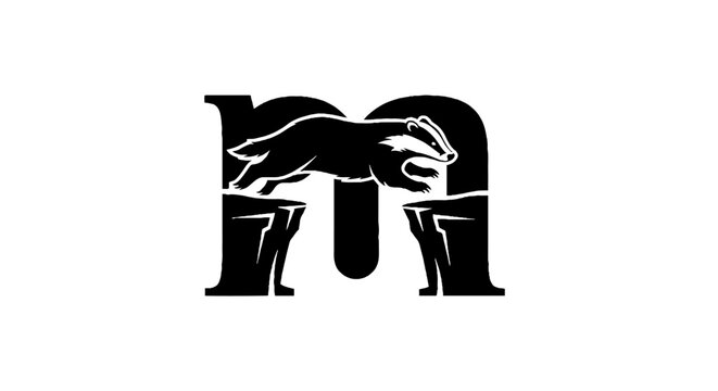 Black and white stylized letter m with animal silhouette.