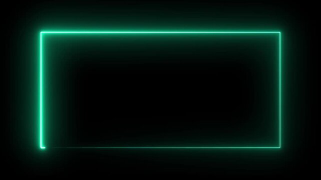 Green neon light frame moving around rectangular border.