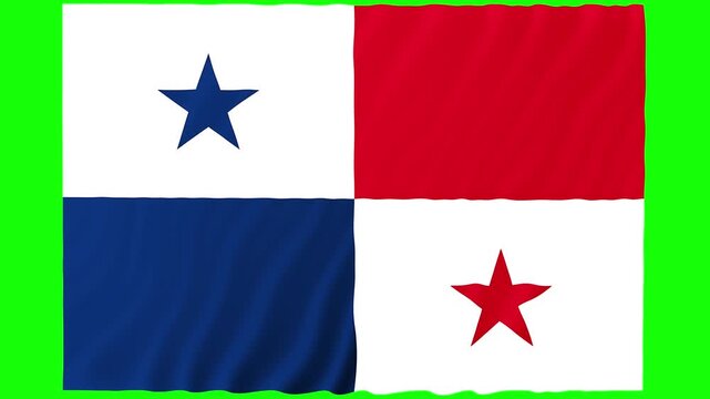 Waving flag of panama animation with green screen background for easy chroma key compositing and professional video editing projects