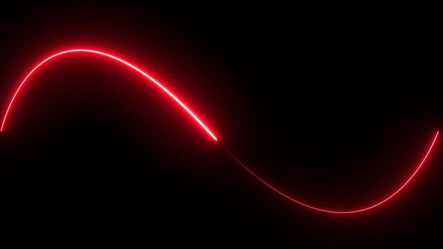 Red glowing neon line motion on black background footage.