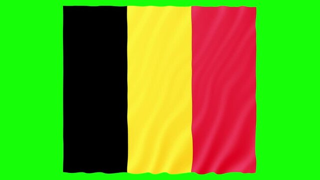 Waving flag of belgium animation with soft fabric texture and vibrant colors isolated on a bright green chroma key background for easy editing
