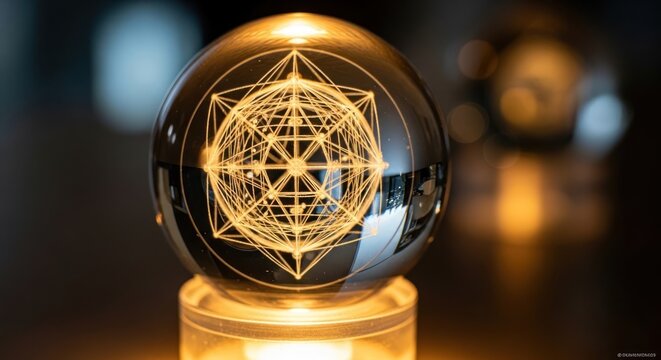 Glowing sphere with geometric pattern metatrons cube sacred geometry