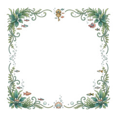 Fototapeta premium Underwater Sea Aquarium Frame Border with Colorful Fish and Aquatic Plants