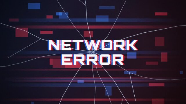 Glitchy Network Error text animation on simulated cracked screen with datamoshing and high-contrast colors.