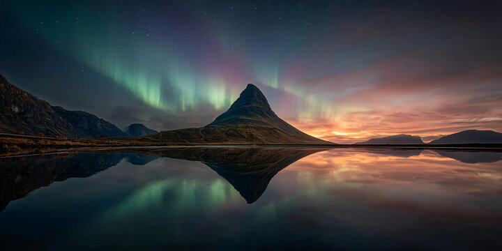Icelandic Volcano Mountain Perfectly Reflected in Still Lake