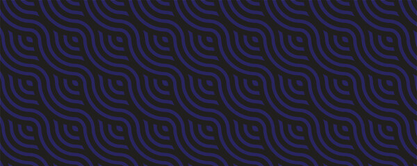 Obraz premium Abstract dark blue and black geometric wave seamless pattern background. Creative wavy lines optical illusion texture vector illustration backdrop.