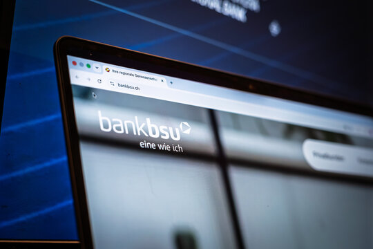 BERN, SWITZERLAND - JUNE 9, 2026: Bank BSU website is shown on a laptop screen. Bank BSU is a regional Swiss banking institution linked to Uster and cooperative retail services.