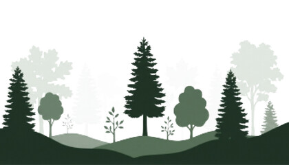 Fototapeta premium Scenic green woodland and pine forest nature landscape layered background texture vector graphic element design bundle