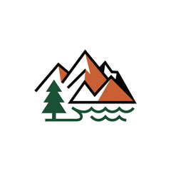 Obraz premium Minimalist outdoor scene with mountains, a tree and water