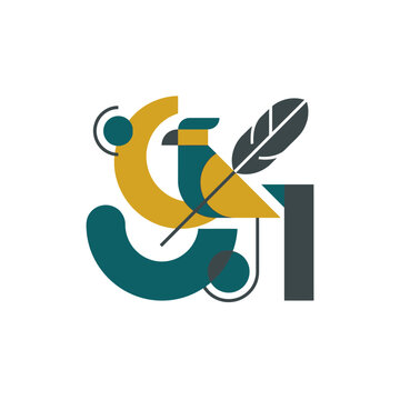 Abstract geometric bird illustration with a feather design