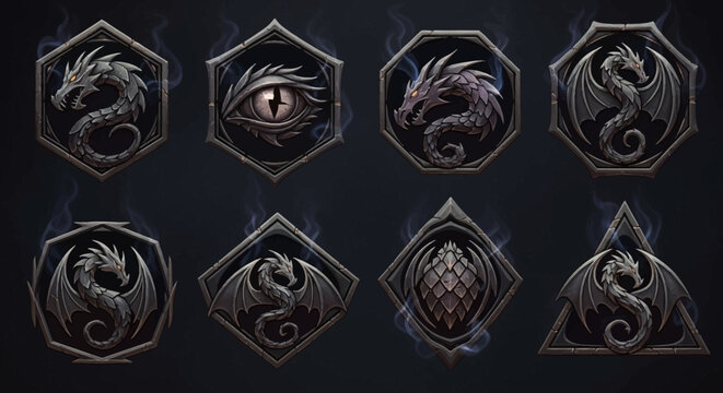 Dragon Emblems Set - Fantasy Game Icons