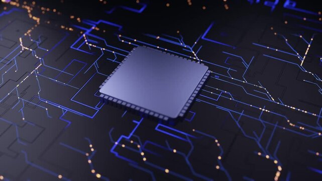 blue circuit board background, circuit board, processor close up, electronic chip, motherboard detail, CPU pins, gold contacts, soldered components,