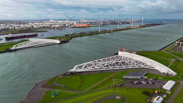 The Maeslantkering, or Maeslant barrier, is a storm barrier in the Rhine Delta in the Netherlands for flood protection. It is one of the largest moving structures on Earth. 