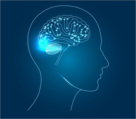Obraz premium Artificial Intelligence Brain Inside Human Head Silhouette Digital Neural Network Brain Technology Concept Illustration AI Powered Human Brain with Glowing Neural Connections Futuristic Artificial Int