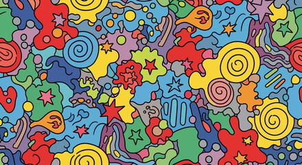 Fototapeta premium Vibrant Abstract Pattern With Swirls and Stars in Bright Colors