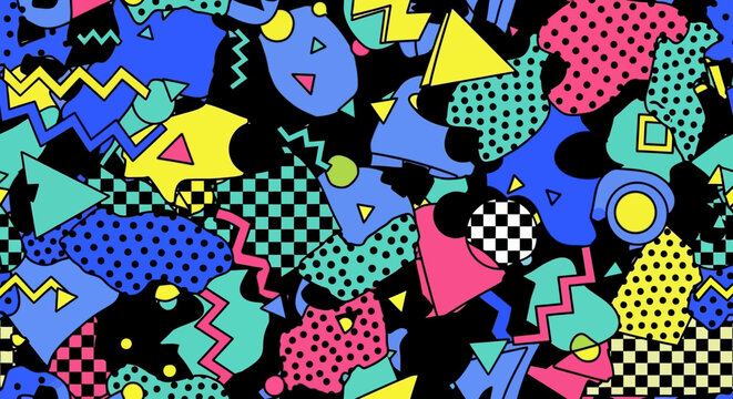 Retro Memphis Pattern: Abstract Geometric Shapes and Vibrant Colors