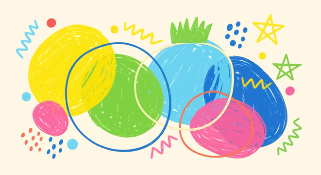 Colorful Abstract Shapes with Doodle Elements, Fun and Playful Design