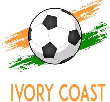 Ivory Coast Soccer Ball Graphic with Orange, White and Green Ivorian Brush Stroke Flag Background