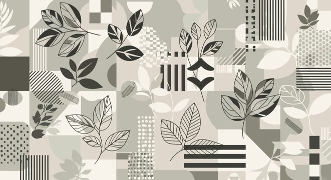 Abstract Botanical Geometric Pattern | Monochrome Leaves & Shapes