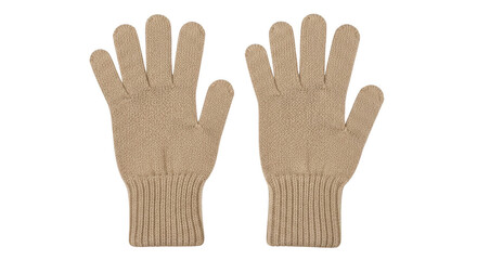 Fototapeta premium Pair of warm knitted woolen gloves in beige color isolated on transparent background
