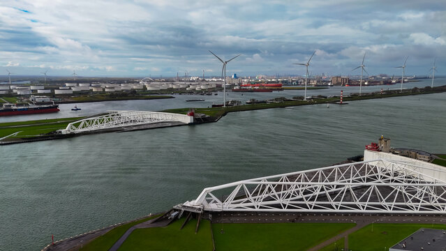 The Maeslantkering, or Maeslant barrier, is a storm barrier in the Rhine Delta in the Netherlands for flood protection. It is one of the largest moving structures on Earth. 