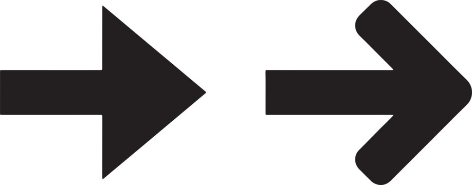 Thick heavy bold horizontal arrow line vector icons directing right for high visibility interface action call buttons and exit signs