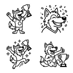 Fototapeta premium Cartoon wolf holding trophy cup.