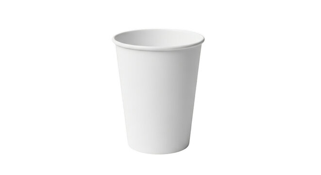 Empty white paper cup for hot coffee or tea drink isolated on transparent background