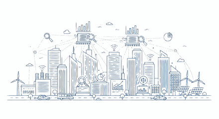 Naklejka premium Modern Cityscape with Technology and Connectivity Elements.