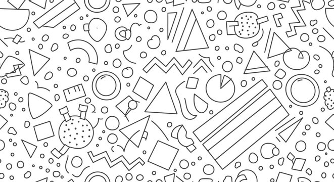Abstract Geometric Pattern - Monochrome Hand-Drawn Shapes, Lines, Circles