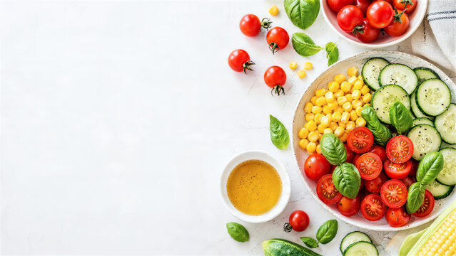 トマトときゅうりを使った夏野菜サラダのトップビュー